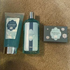 Winter mint body scrub, shower gel and bar soap